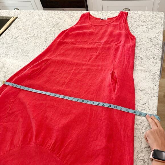Rosemarie Sz L Linen Dress Coral Red Shift Sleeveless Lagenlook Boho Natural - Picture 13 of 16